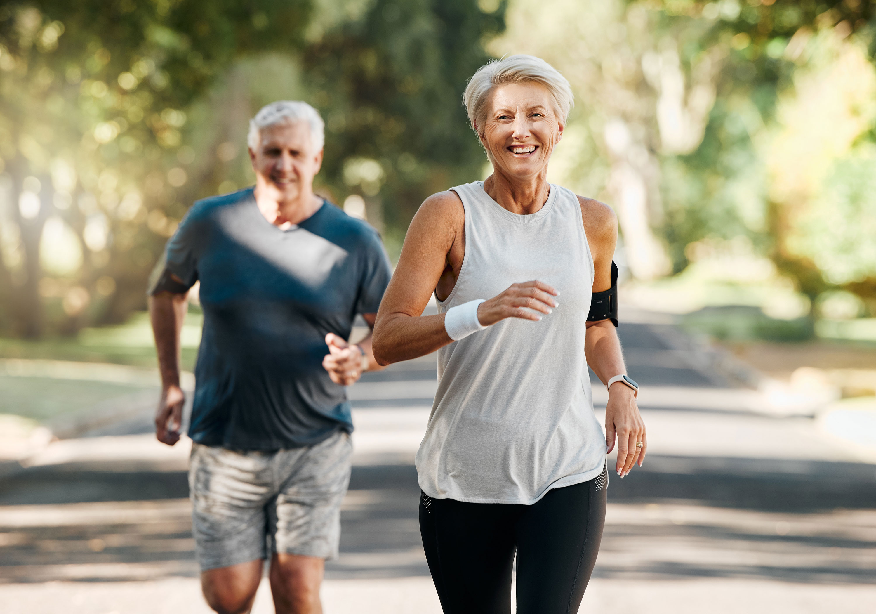 retirement couple running