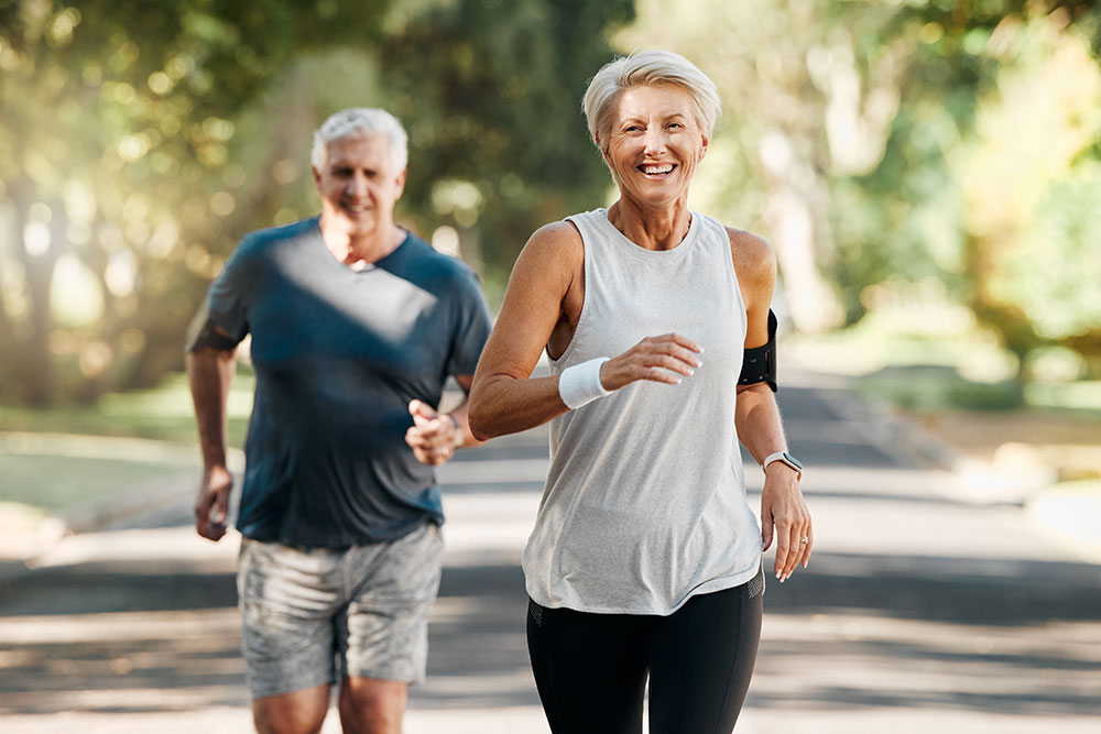 retirement couple running