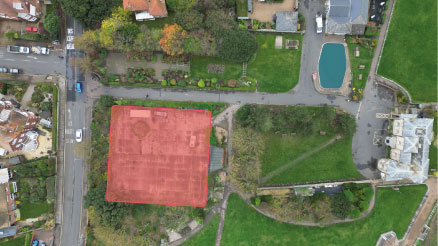 Aerial image of North Lodge Park, with red section indicating the unused site referred to in the article.